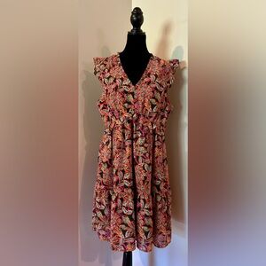 J. Crew Green and Pink Floral Midi Dress